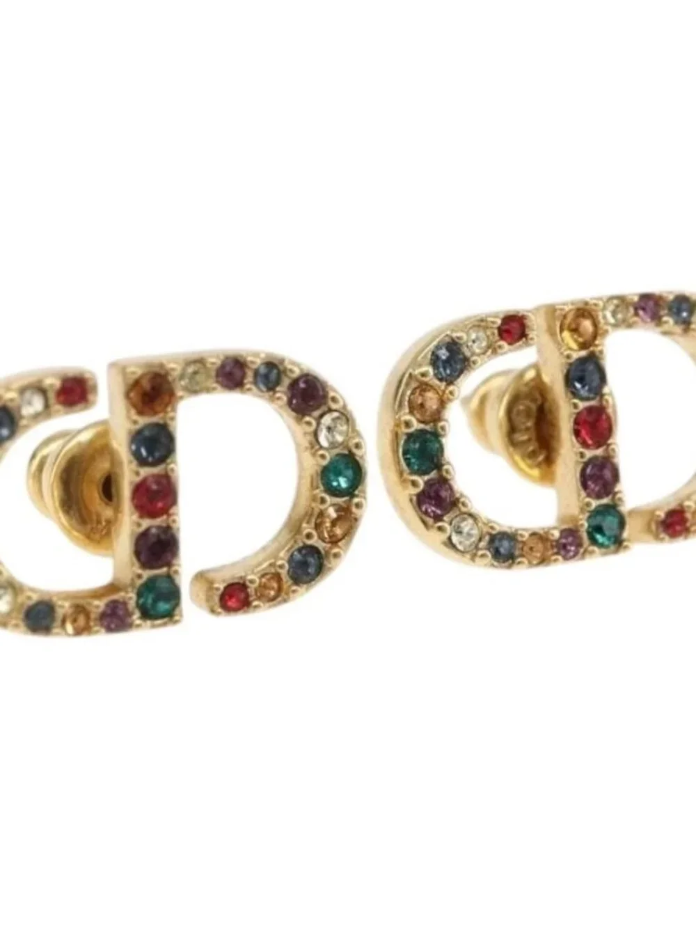 Christian Dior Rhinestone Pierce Earring metal Gold Tone Auth 168258M